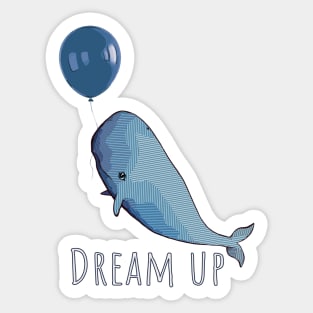 A white whale with geometric striped pattern and blue balloon Sticker
